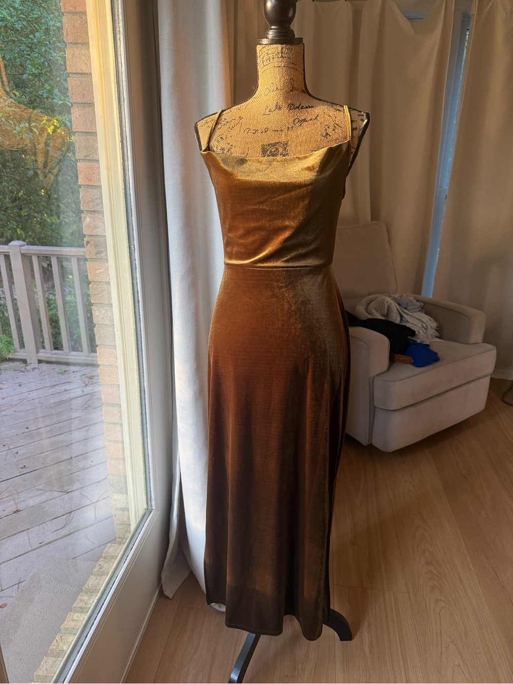 Taylor Gold Velvet Midi Dress